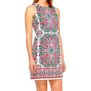 LONDON TIMES Shift Dress Daisy‎ Print Cotton Boho Tapestry Women's 14 Retro Mod